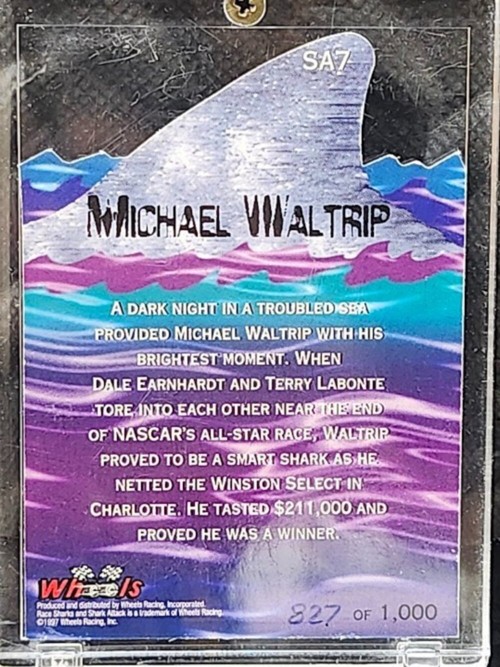 1997 Wheels Shark Attack Michael Waltrip #SA7 827/1000 - Picture 2 of 2